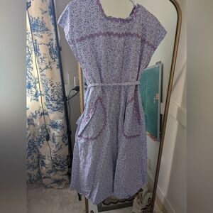 Lavender Floral Cotton Dress with Scalloped Trim